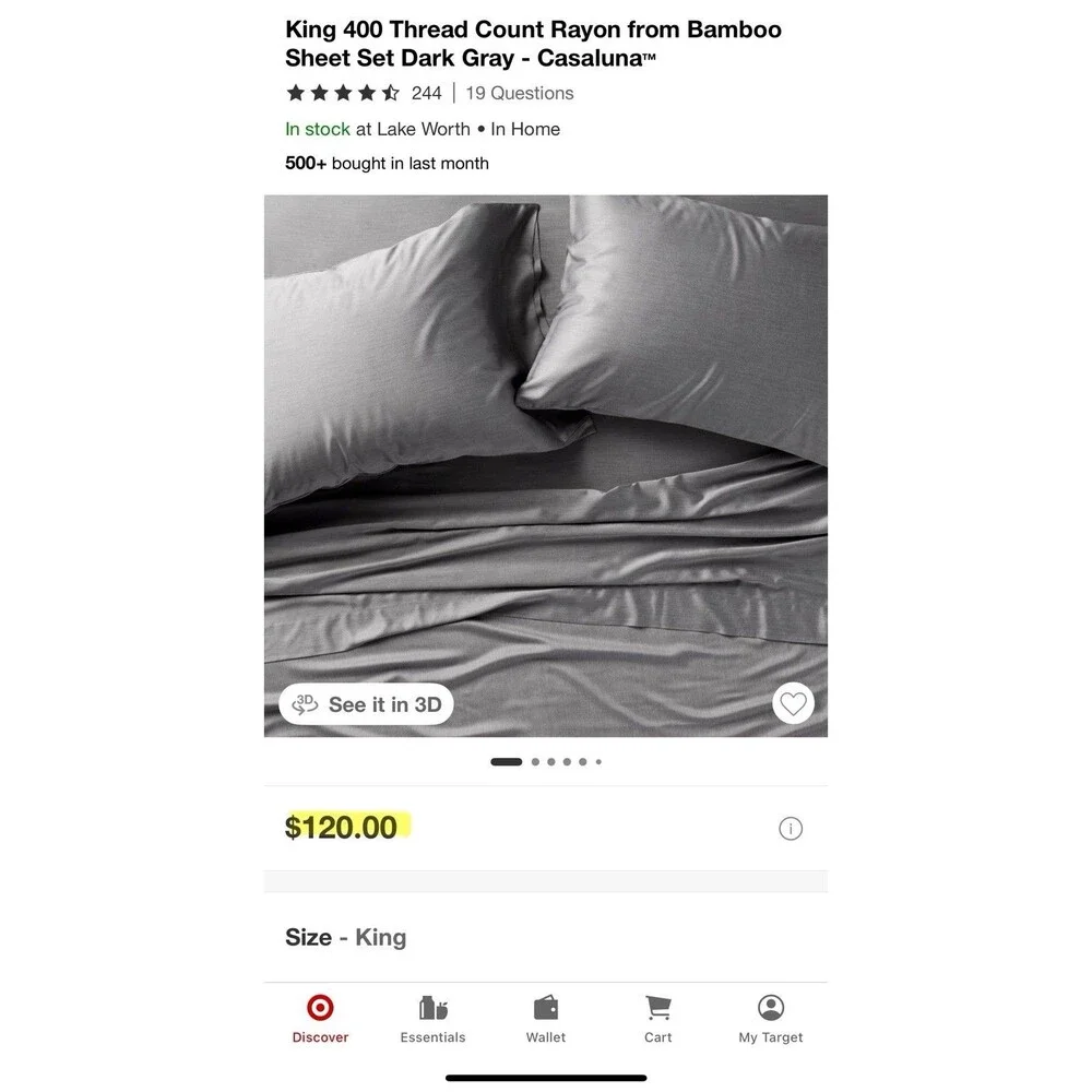 King 400 Thread Count Rayon from Bamboo Sheet Set Dark Gray - NEW